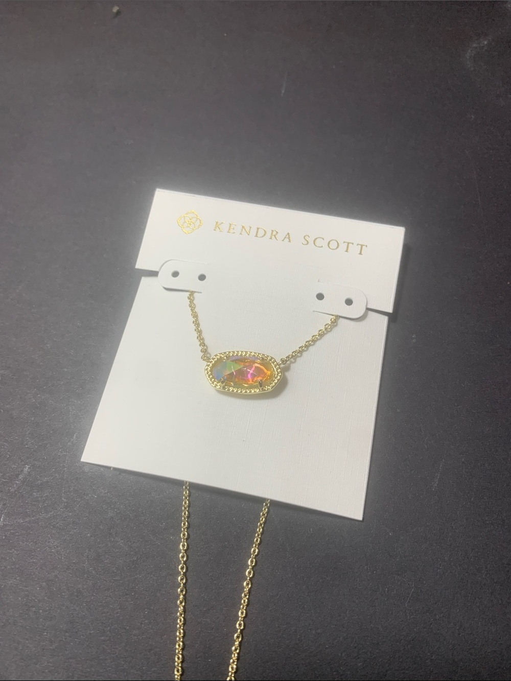 Kendra Scott Gold Necklace with Iridescent Opal Stone